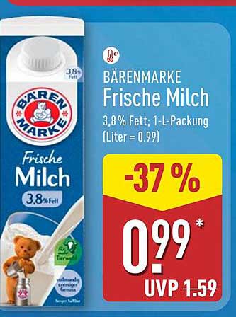 BÄRENMARKE Frische Milch 3,8% Fett - 1-L-Packung