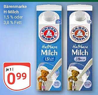 Bärenmarke H-Milch 1,5 % oder 3,8 % Fett