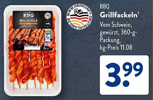 BBQ Grillfackeln vom Schwein, gewürzt, 360-g-Packung