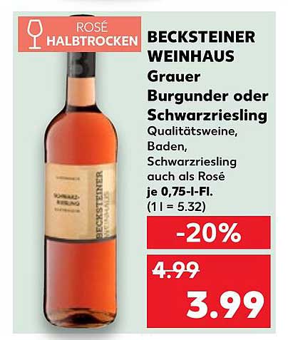 BECKSTEINER WEINHAUS Grauer Burgunder oder Schwarzriesling 0,75 l