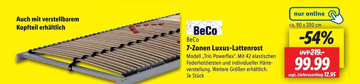 BeCo 7-Zonen Luxus-Lattenrost Trio Powerflex 90 x 200 cm