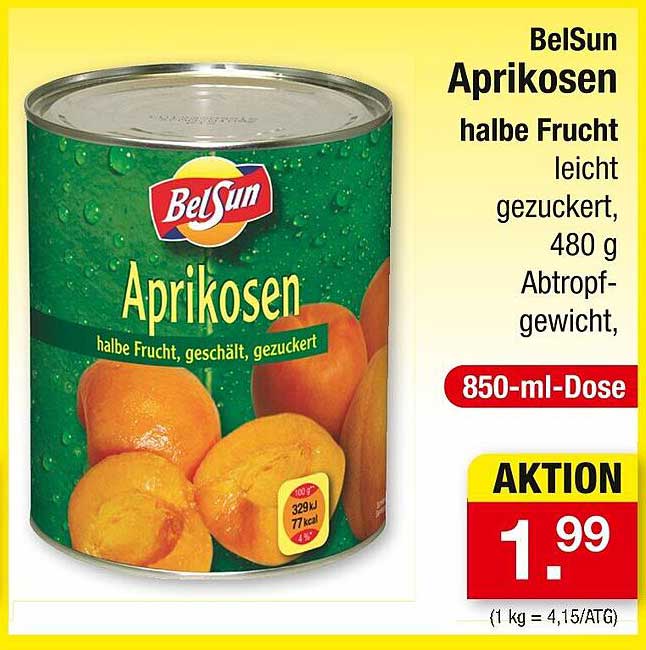 BelSun Aprikosen halbe Frucht leicht gezuckert, 480 g