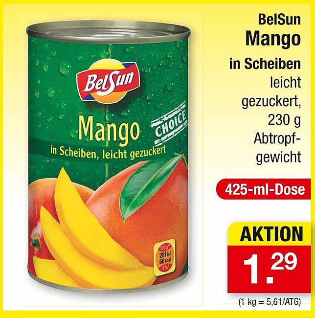 BelSun Mango in Scheiben, leicht gezuckert, 425-ml-Dose