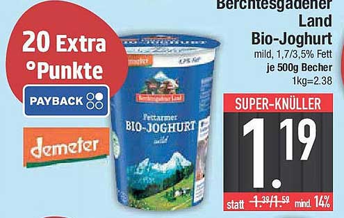 Berchtesgadener Land Bio-Joghurt mild 1,7/3,5% Fett, 500g Becher