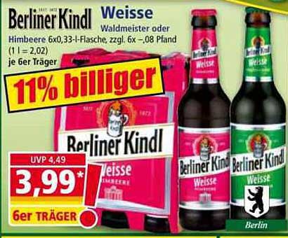 Berliner Kindl Weisse Waldmeister oder Himbeere 6x0,33-l-Flasche