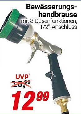 Bewässerungs-Handbrause mit 8 Düseneinstellungen und 1/2''-Anschluss