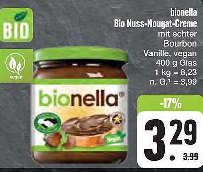 bionella Bio Nuss-Nougat-Creme mit echter Bourbon Vanille, vegan - 400 g Glas