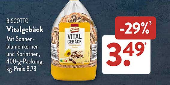 Biscotto Vitalgebäck mit Sonnenblumenkernen und Korinthen, 400-g-Packung