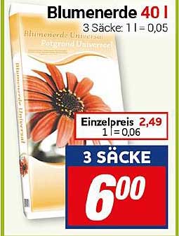 Blumenerde 40 l - 3 Säcke für nur 6,00 €