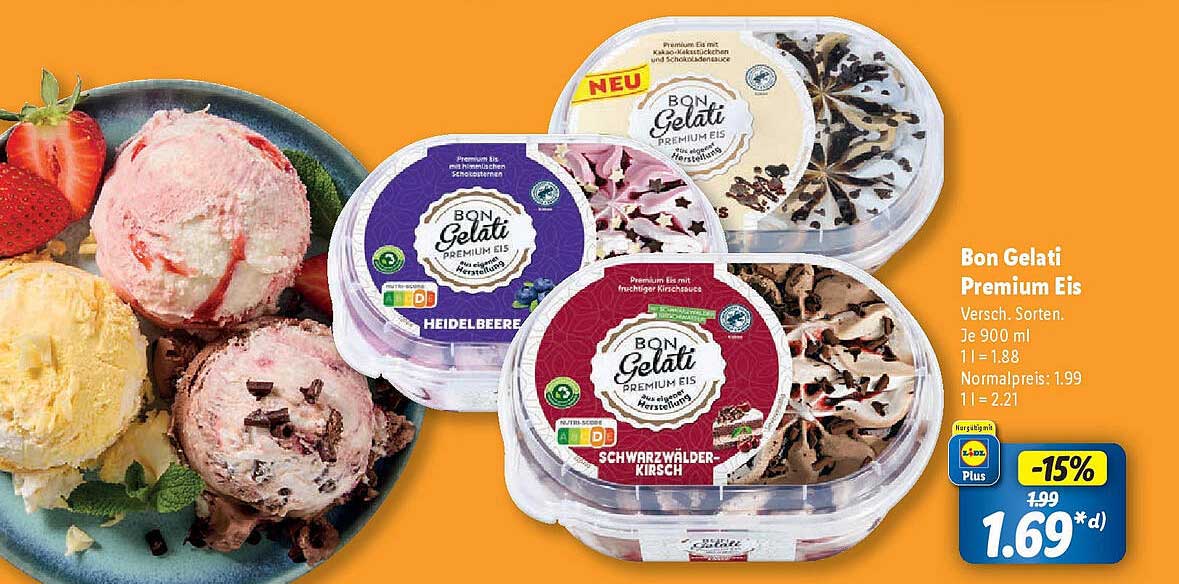 Bon Gelati Premium Eis - Verschiedene Sorten 900 ml