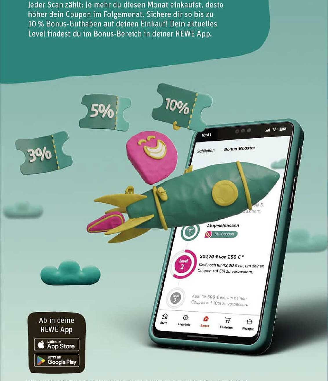 Bonus-Booster in der REWE App: Bis zu 10 % Bonus-Guthaben sichern!