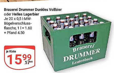 Brauerei Drummer Dunkles Vollbier oder Helles Lagerbier