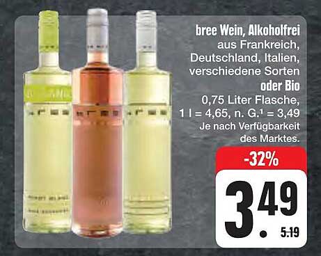 bree Wein, Alkoholfrei aus Frankreich, Deutschland, Italien, verschiedene Sorten oder Bio