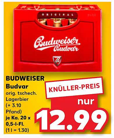 BUDWEISER Budvar Lagerbier 20 x 0,5 l