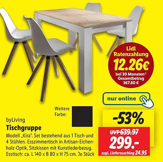 byLiving Tischgruppe Modell „Kira“ - Set bestehend aus 1 Tisch und 4 Stühlen