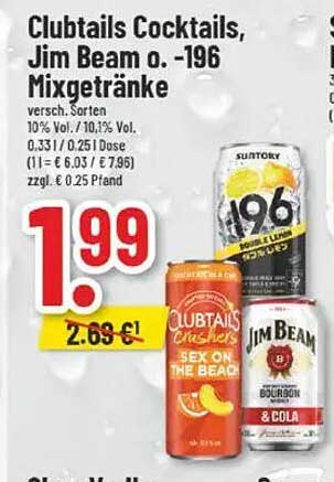 Clubtails Cocktails, Jim Beam o. -196 Mixgetränke