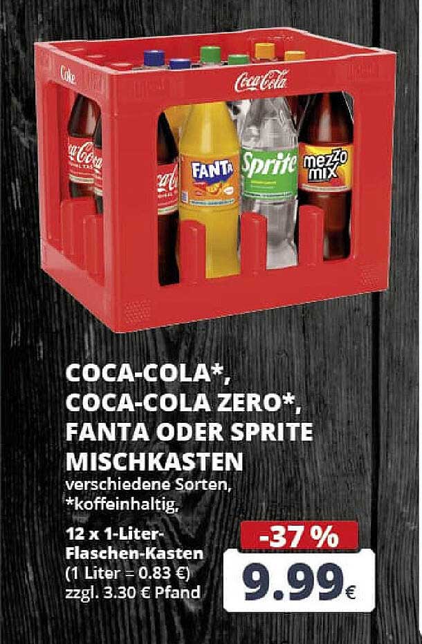 COCA-COLA*, COCA-COLA ZERO*, FANTA oder SPRITE Mischkasten 12 x 1-Liter- Flaschen-Kasten