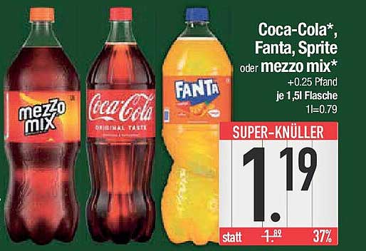 Coca-Cola*, Fanta, Sprite oder mezze mix* 1,5 l für nur 1,19 €