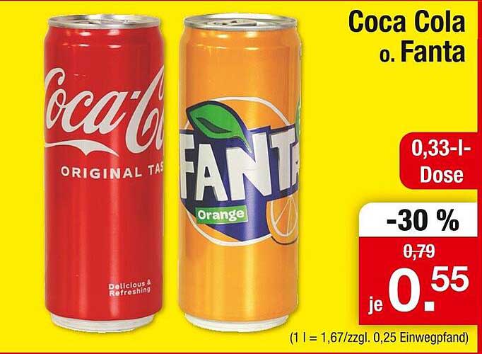 Coca Cola oder Fanta 0,33 l Dose -30 %