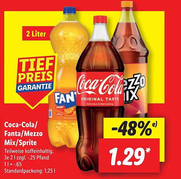 Coca-Cola/Fanta/Mezzo Mix/Sprite 2 Liter für nur 1,29 €