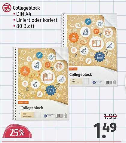 Collegeblock DIN A4 - Linierte oder karierte Variante, 80 Blatt