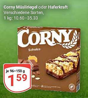 Corny Müsliriegel oder Haferkraft - verschiedene Sorten