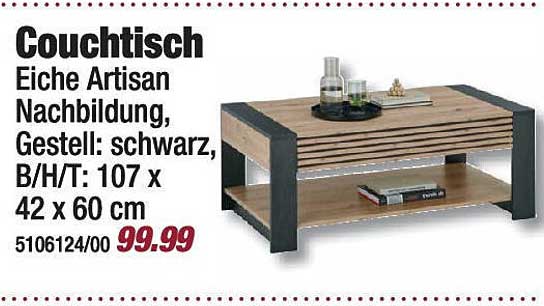 Couchtisch Eiche Artisan Nachbildung, Gestell: schwarz