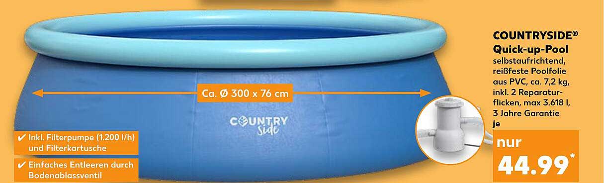 COUNTRYSIDE® Quick-up-Pool selbstaufrollend, reißfeste Poolfolie aus PVC