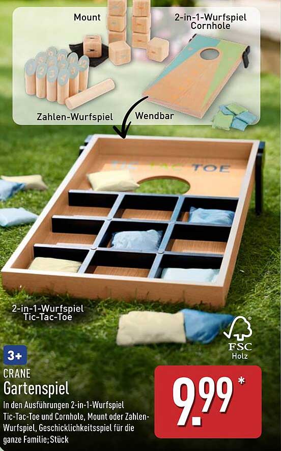 CRANE Gartenspiel - 2-in-1 Wurfspiel Tic-Tac-Toe und Cornhole