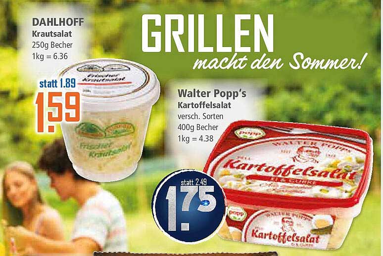 Dahlhoff Krautsalat 250g Becher und Walter Popps Kartoffelsalat 400g Becher