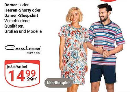 Damen- oder Herren-Shorty oder Damen-Sleepshirt - Comtesse Night + Day