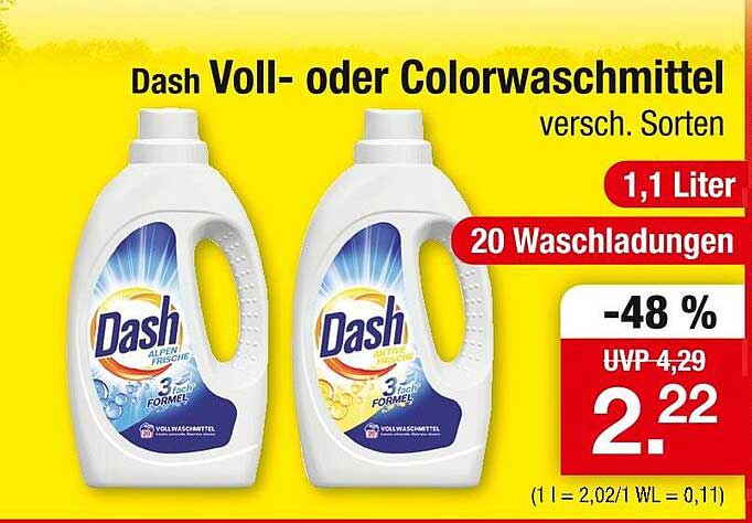 Dash Voll- oder Colorwaschmittel 1,1 Liter, versch. Sorten