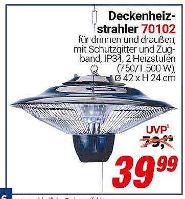 Deckenheizstrahler 70102 für drinnen und draußen