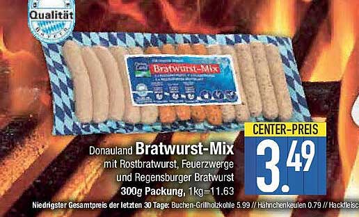 Donauland Bratwurst-Mix mit Rostbratwurst, Feuerzwergen und Regensburger Bratwurst - 300g Packung