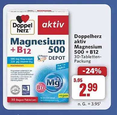 Doppelherz aktiv Magnesium 500 + B12 Depot 30-Tabletten-Packung
