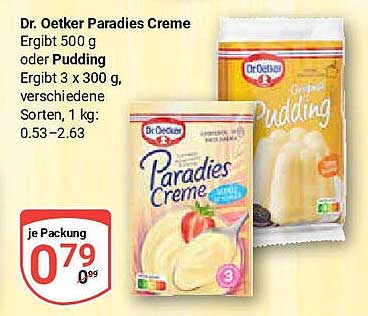 Dr. Oetker Paradies Creme oder Pudding, 500 g