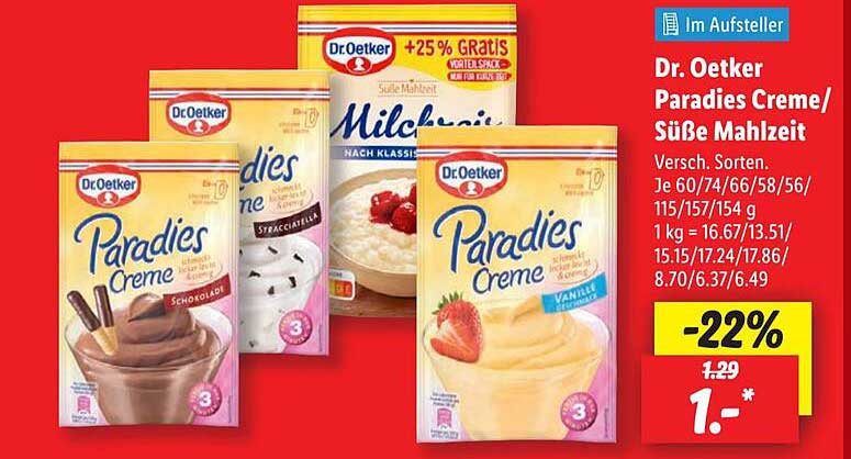 Dr. Oetker Paradies Creme/Süße Mahlzeit - Verschiedene Sorten