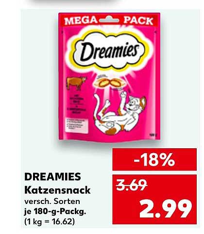 DREAMIES Katzen snack versch. Sorten je 180-g-Pack.