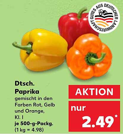 Dtsch. Paprika gemischt in den Farben Rot, Gelb und Orange, Kl. I