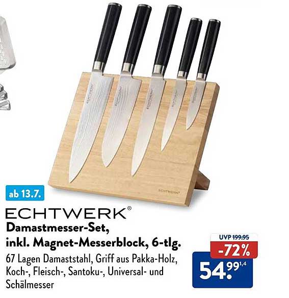 Echtwerk Damastmesser-Set, inkl. Magnet-Messerblock, 6-tlg.