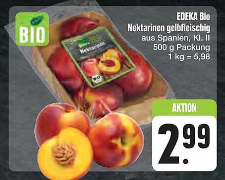 EDEKA Bio Nektarinen gelbfleischig aus Spanien, Kl. II, 500 g Packung