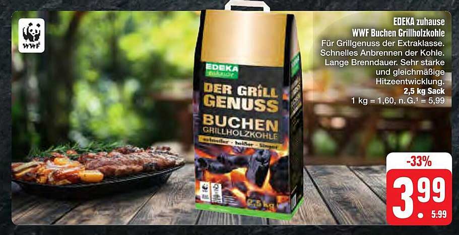 EDEKA zuhause WWF Buchen Grillholzkohle 2,5 kg Sack