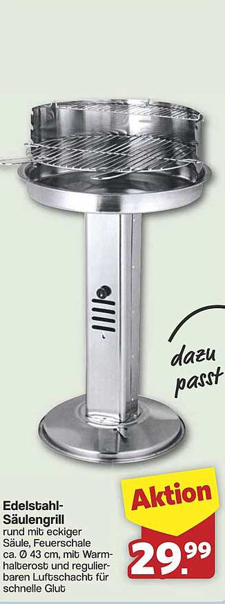 Edelstahl-Säulengrill rund mit eckiger Säule