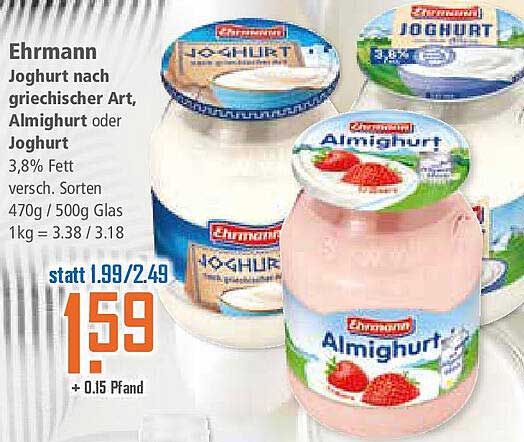 Ehrmann Joghurt nach griechischer Art, Almijogurt oder Joghurt 470g/500g