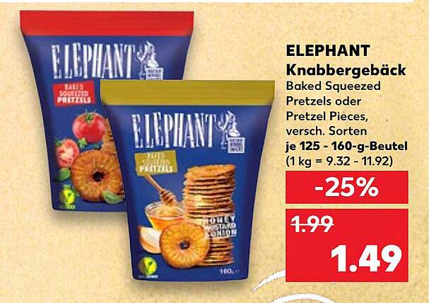 ELEPHANT Knabbergebäck - Baked Squeezed Pretzels oder Pretzel Pieces