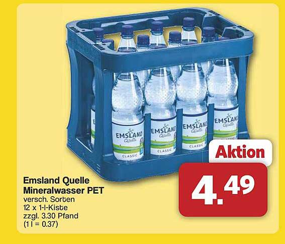 Emsland Quelle Mineralwasser PET 12 x 1 l-Kiste