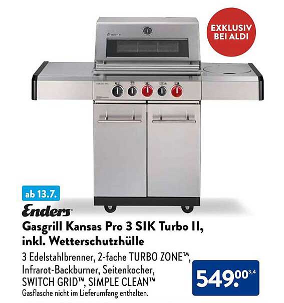 Enders Gasgrill Kansas Pro 3 SIK Turbo II, inkl. Wetterschutzhülle