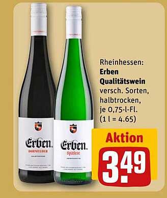 Erben Qualitätswein halbtrocken 0,75 l Flasche - Aktion!
