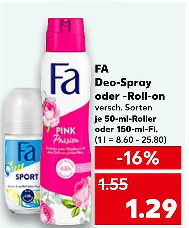FA Deo-Spray oder Roll-on -16%