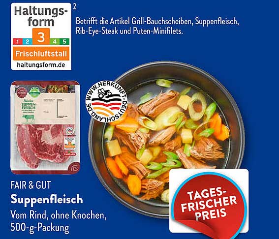 FAIR & GUT Suppenfleisch vom Rind, ohne Knochen, 500-g-Packung